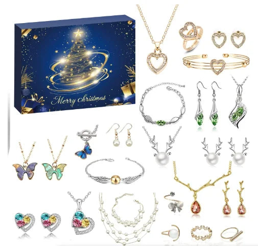 2028 Christmas Advent Jewelry Calendar Gift Box Holiday Crystal Bracelet Jewelry Set For Women Birthday Valentines