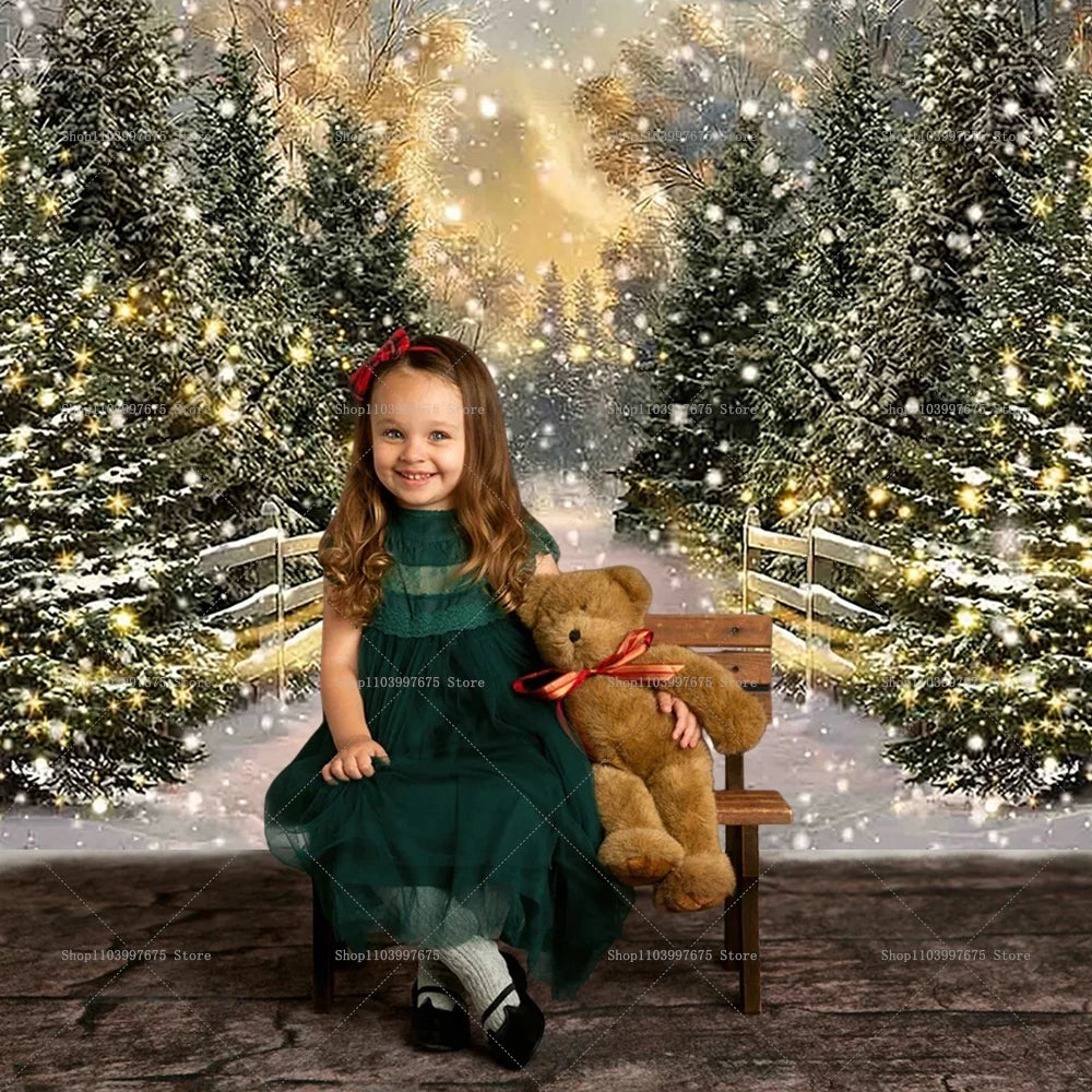 Winter Christmas Snow Scene Photography Background Holiday Family Party Decor Backdrop Baby Shower Portrait Banner Photo Studio