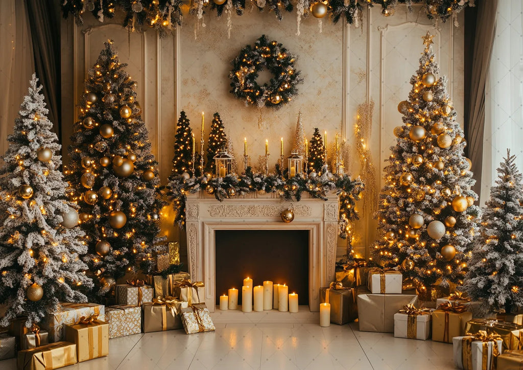 Merry Christmas Photography Background Indoor Scene For Child Portrait Photocall Banner Xmas Windows Fireplace Decor Backdrops