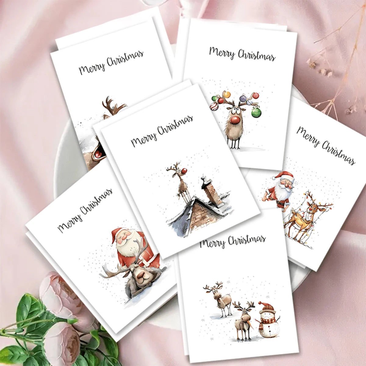 6 Set Festive Christmas Greeting Cards, With Envelopes, Thank You Greeting Cards for Christmas and New Year