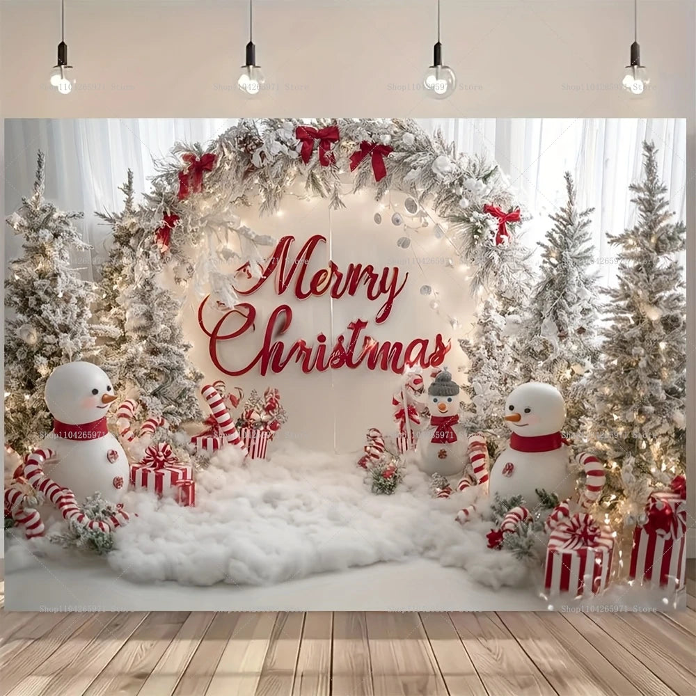 Merry Christmas Backdrop Xmas Tree Snowflake Candy Canes Photography Background Kids Baby Shower Portrait Banner Photo Studio
