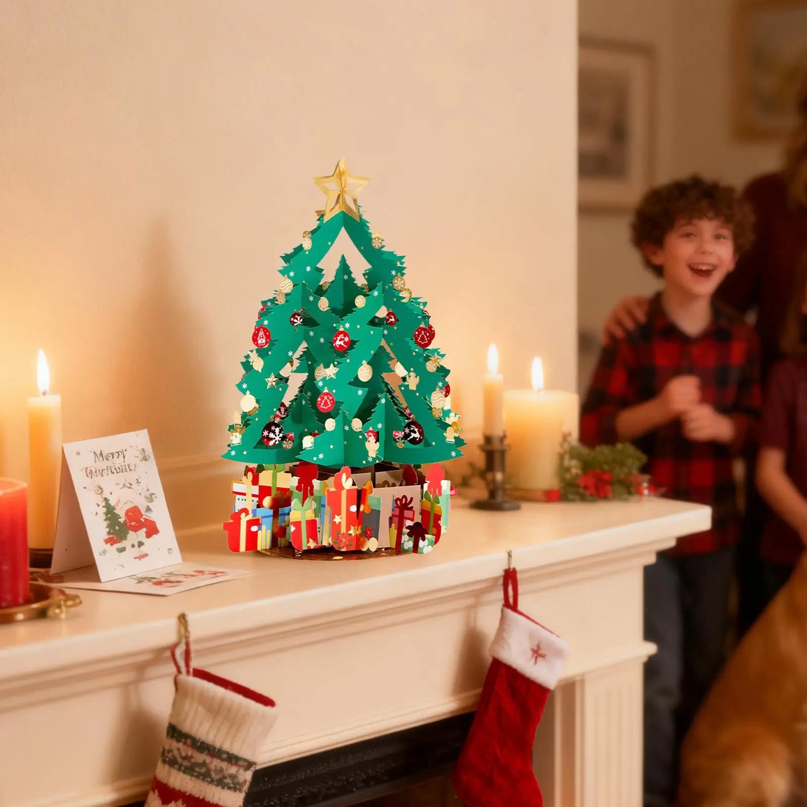 Merry Christmas Cards Christmas Tree Winter Gift Pop-Up Cards Christmas Decoration Stickers Laser Cut New Year Greeting Cards