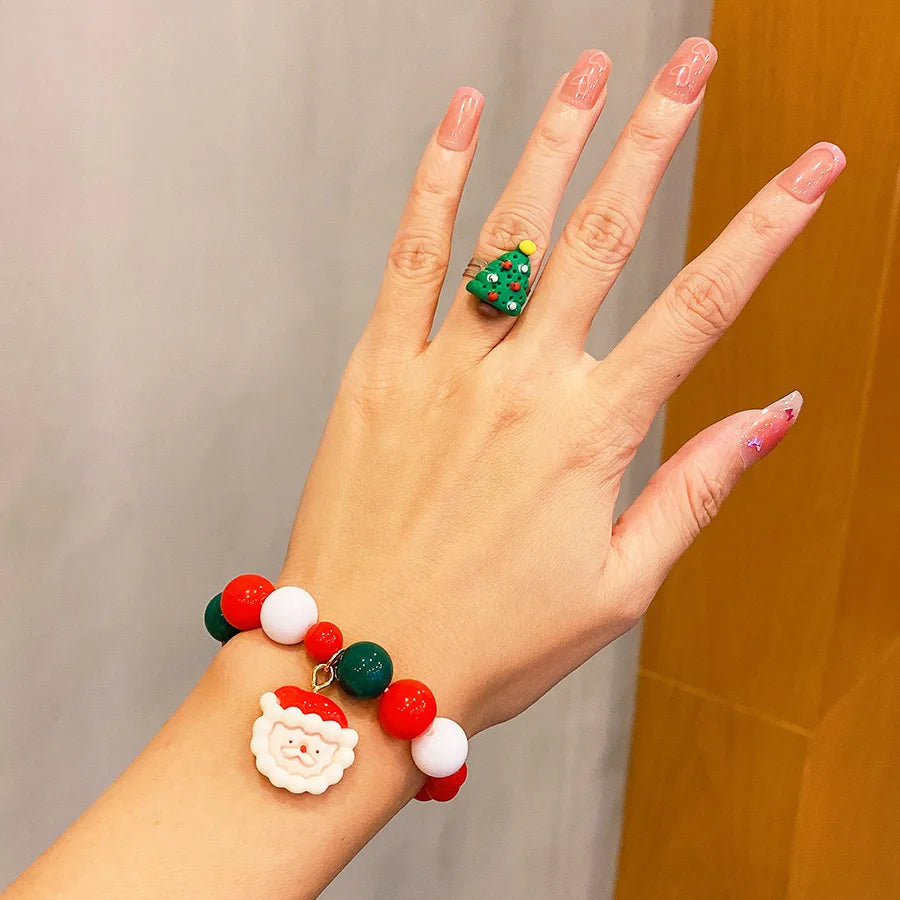 Children's Christmas Gift Jewelry Set: Colorful Bracelet, Versatile Ring & Headrope– Ideal Festive Xmas Present for Boys & Girls