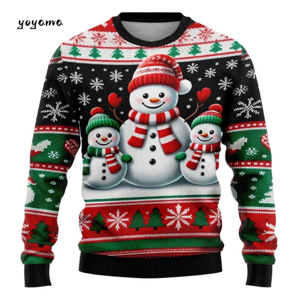 Funny 3D Christmas Men's Sweatshirt Snowman Santa Printed Ugly Christmas Sweatshirt Round Neck Custom Pullovers Man Sweatshirts