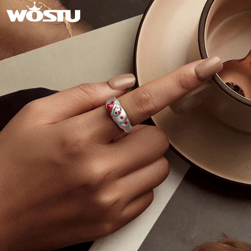 WOSTU Xmas Jewelry Christmas Snowman Ring For Women 925 Sterling Silver Statement Rings Stackable Girl Daughter New Year's gift