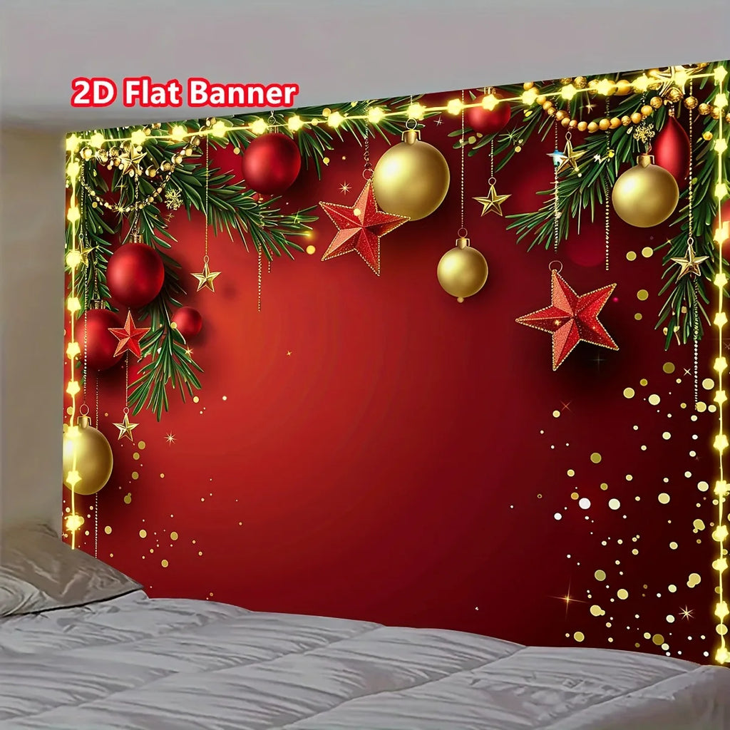 1Pc Christmas Themed Photography Backdrop with Twinkling Stars, Christmas Balls and Pine Branches, Perfect for Winter Decoration