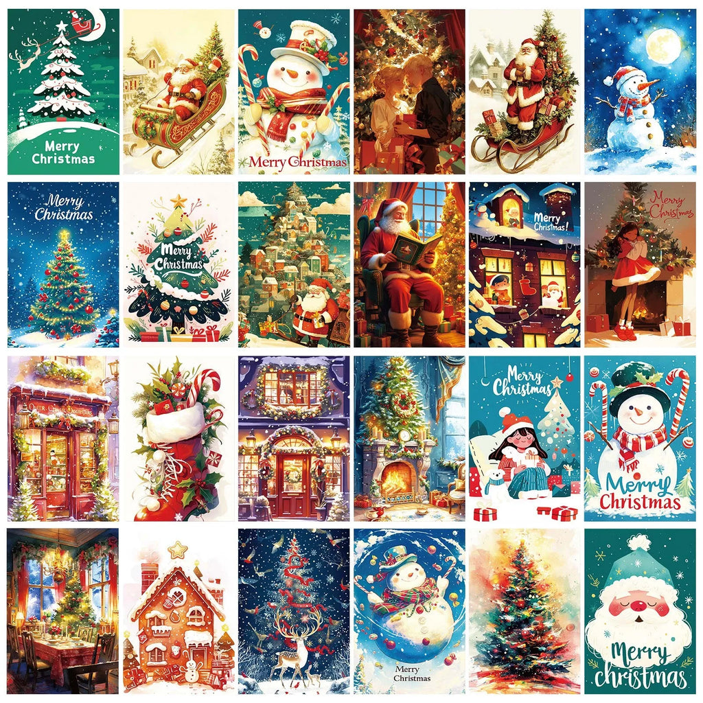50pcs Merry Christmas Card New Year Family Party Decoration Postcard Xmas Tree Snowman Decor Gift Cards Postcards