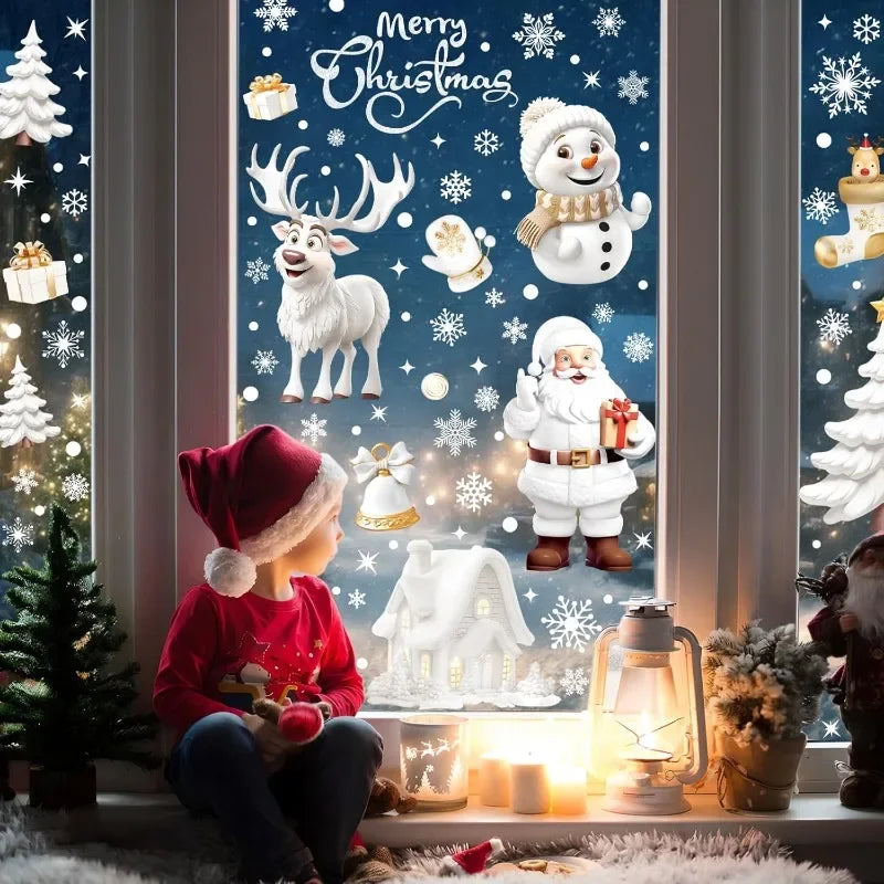 Christmas Window Clings Stickers Reusable Xmas Window Decals Santa electrostatic adsorption Window Decor for Party Decor
