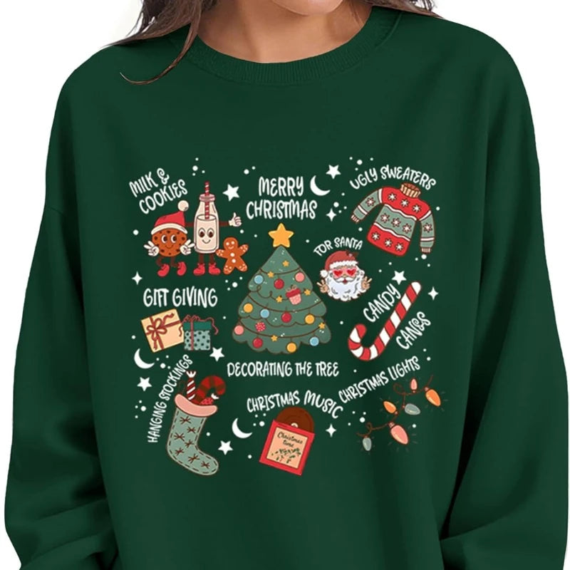 Christmas Sweatshirts for Women Long Sleeve Christmas Crewneck Shirts Cute Xmas Holiday Graphic Comfortable Fashion Pullover Top