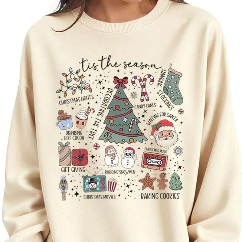 Christmas Sweatshirts for Women Long Sleeve Christmas Crewneck Shirts Cute Xmas Holiday Graphic Comfortable Fashion Pullover Top