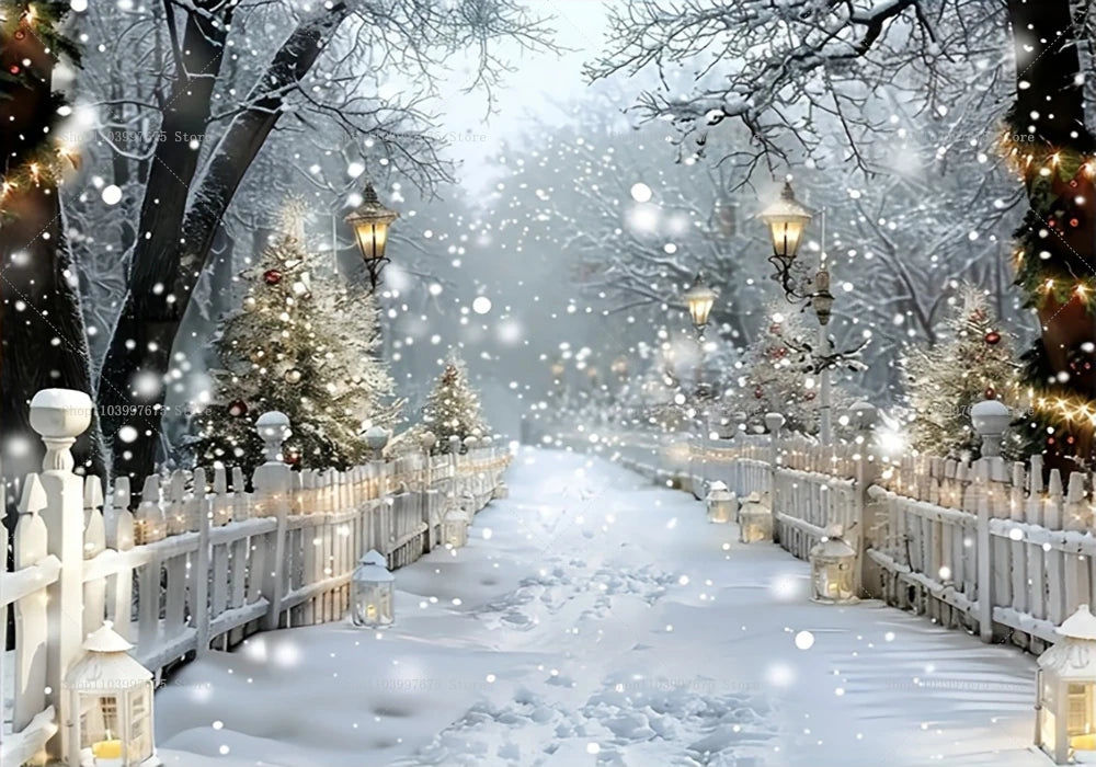Winter Christmas Snow Scene Photography Background Holiday Family Party Decor Backdrop Baby Shower Portrait Banner Photo Studio