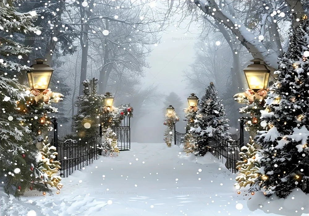 Winter Christmas Snow Scene Photography Background Holiday Family Party Decor Backdrop Baby Shower Portrait Banner Photo Studio
