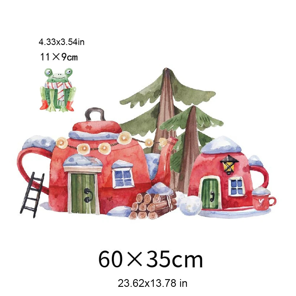 Double-Sided Christmas Window Clings Stickers for Glass, Winter Cabin in Snowy Forest Static Cling Decal for Xmas Home Decor