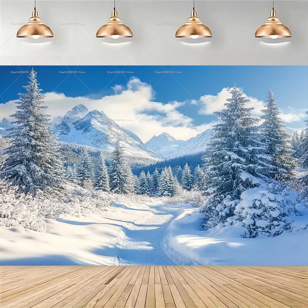 Snowy Forest Christmas Backdrops Xmas Party Decor Photography Background Baby Shower Banner Photo Booth Props Party Supplies
