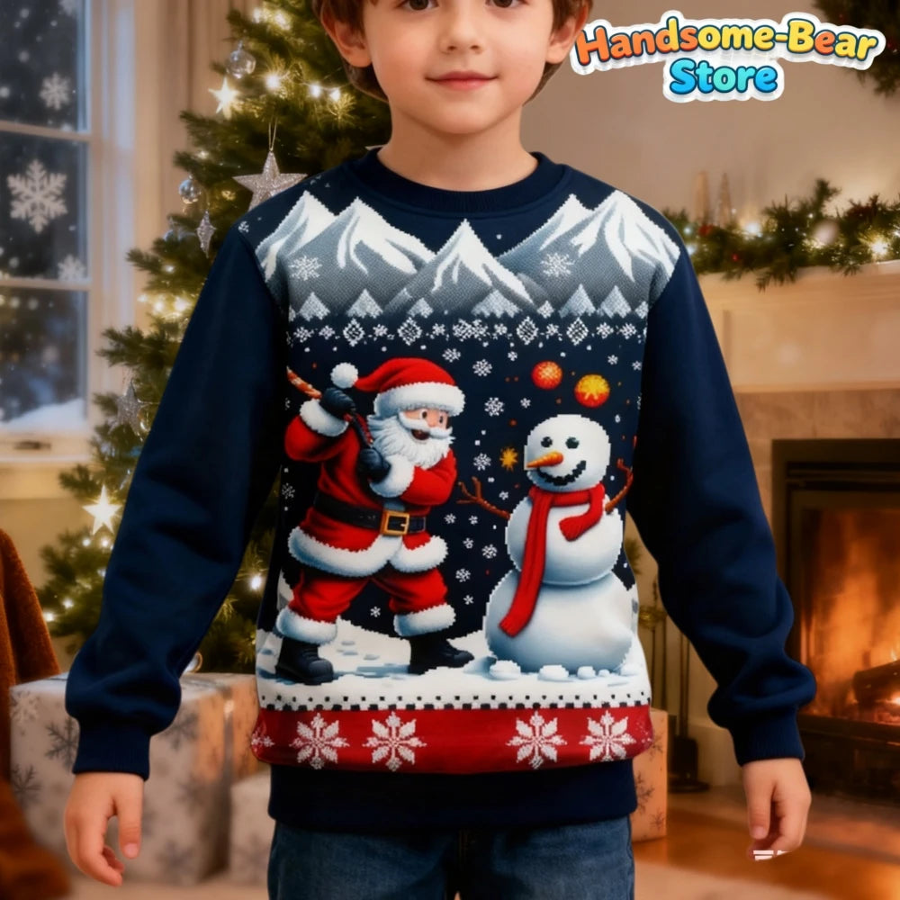 Boys Girls Xmas Sweatshirt Christmas Snowman Santa 3D Print Funny Christmas Hoodies Unisex Pullover Holiday Party Kids Clothing