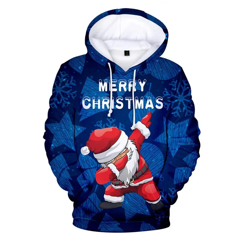 2026 Christmas Men's Hooded Sweatshirt 3d Print Long Sleeve Pullover Autumn Winter Festive hoodies Oversized For Men's Sweater