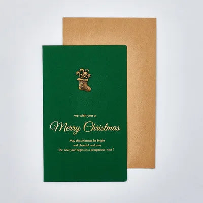 6Pcs Gold Embossed Chrismas Card Greeting Cards Merry Xmas Party Invitations Letter Greeting Cards with Envelope