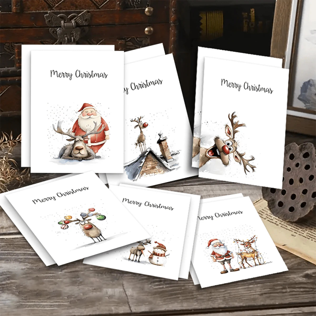 6 Set Festive Christmas Greeting Cards, With Envelopes, Thank You Greeting Cards for Christmas and New Year