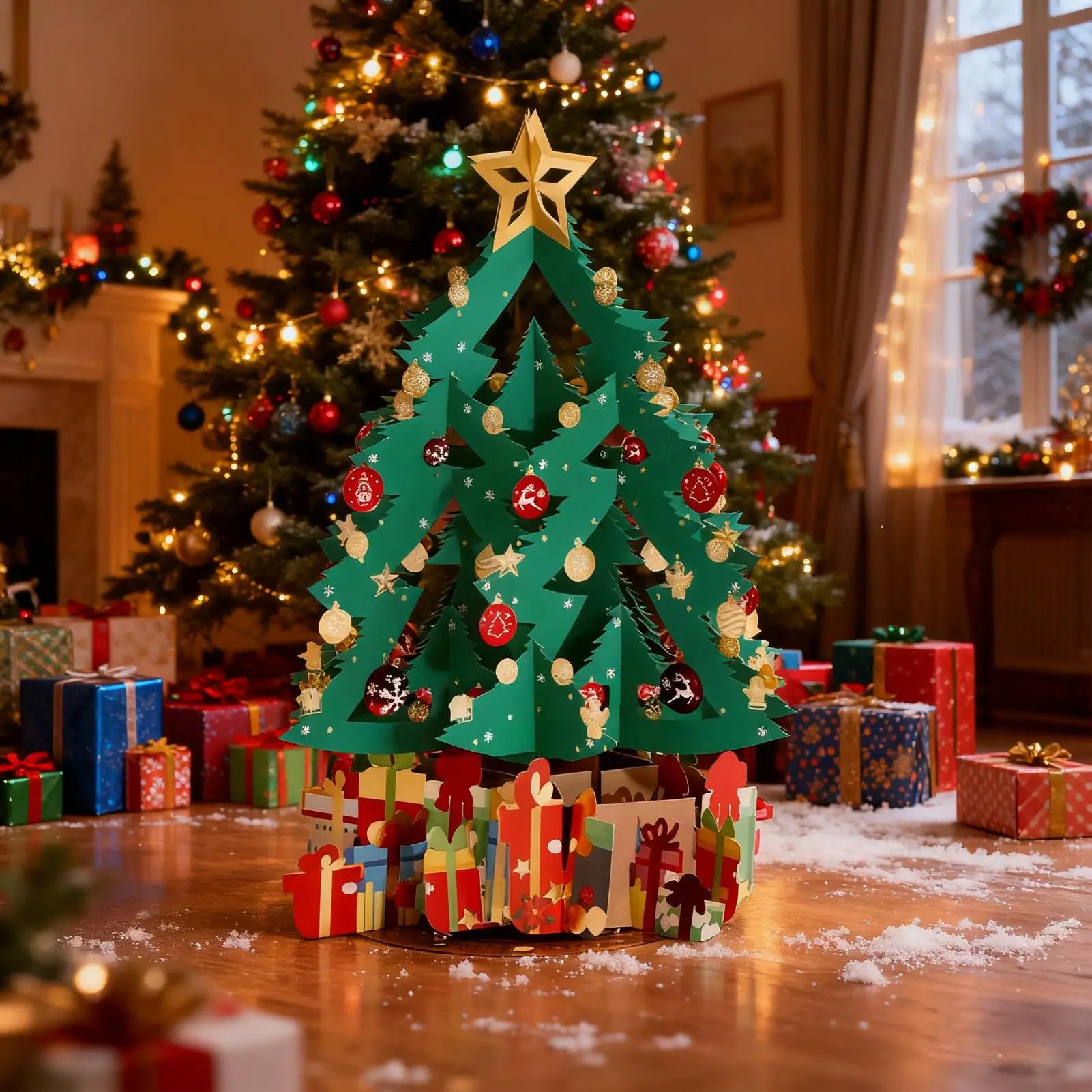 Merry Christmas Cards Christmas Tree Winter Gift Pop-Up Cards Christmas Decoration Stickers Laser Cut New Year Greeting Cards