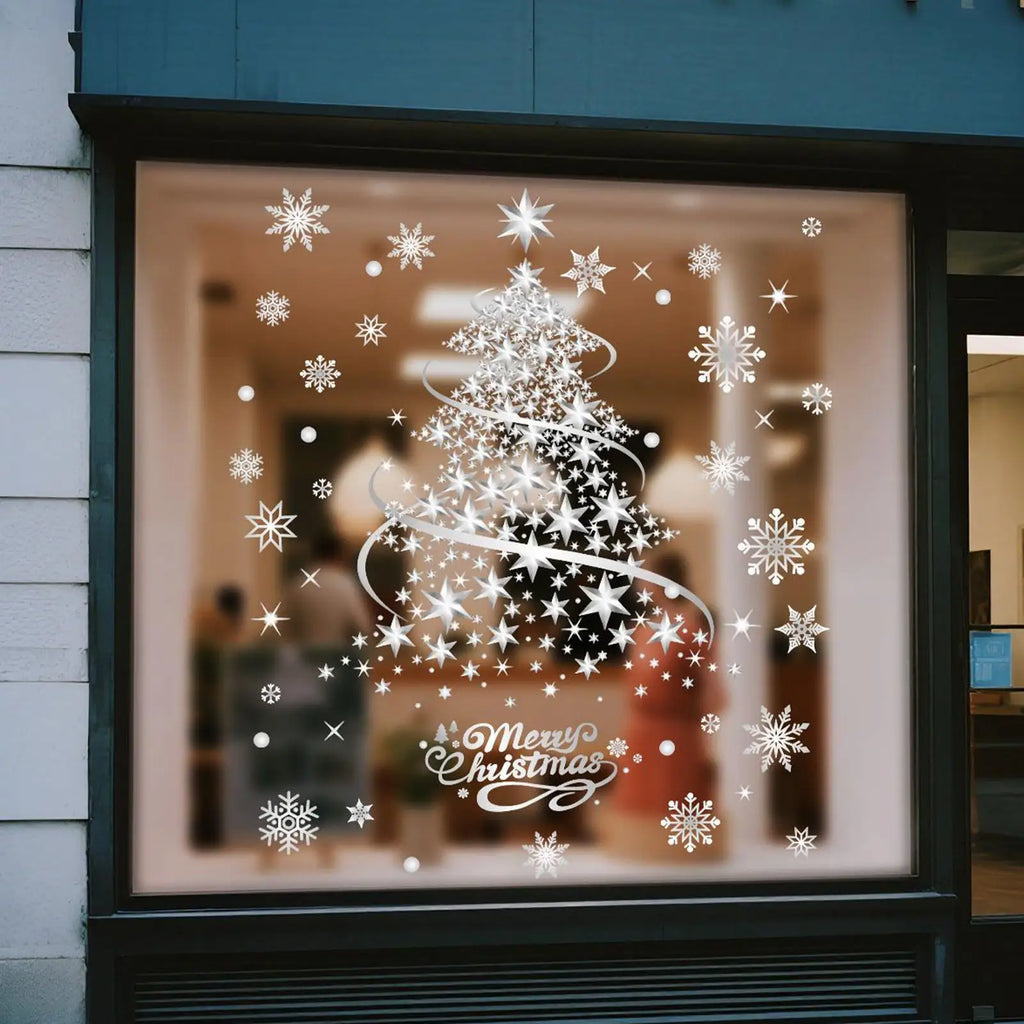 Christmas Tree Design Window Clings - 2 Sheets Reusable Static Decals Removable Holiday Decals for Home Door, Mirror & Wall