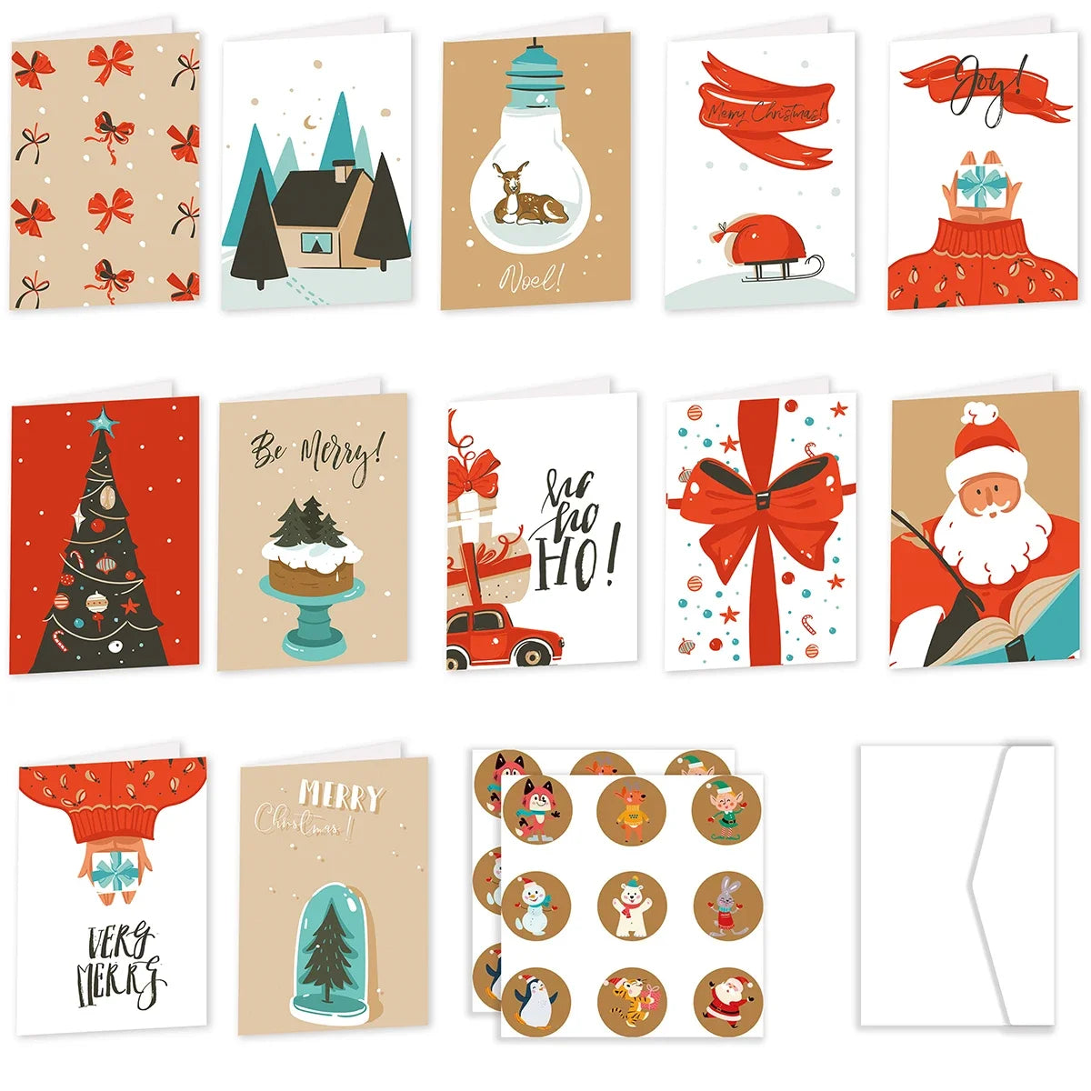 26pcs/set Merry Christmas Fold Greeting Cards with Envelopes Xmas Party DIY Gift Card New Year Party Decorations Navidad Noel