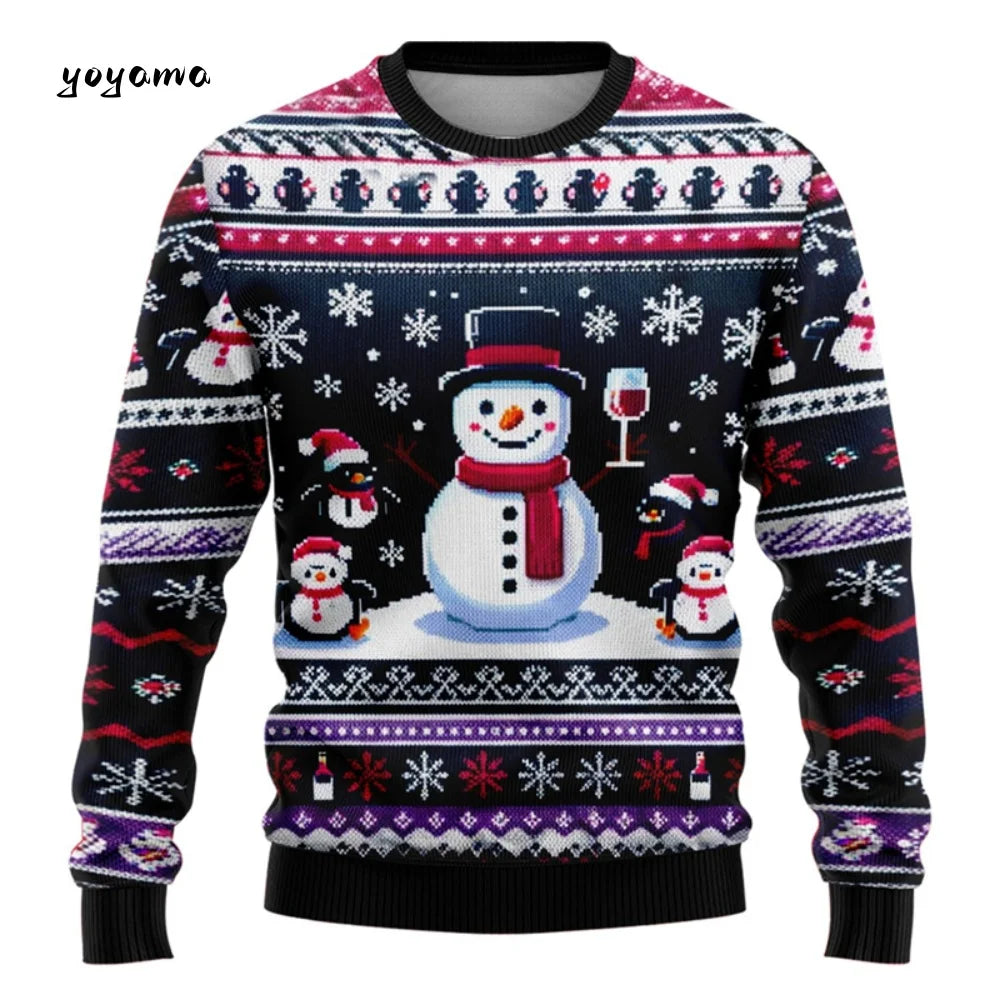 Funny 3D Christmas Men's Sweatshirt Snowman Santa Printed Ugly Christmas Sweatshirt Round Neck Custom Pullovers Man Sweatshirts