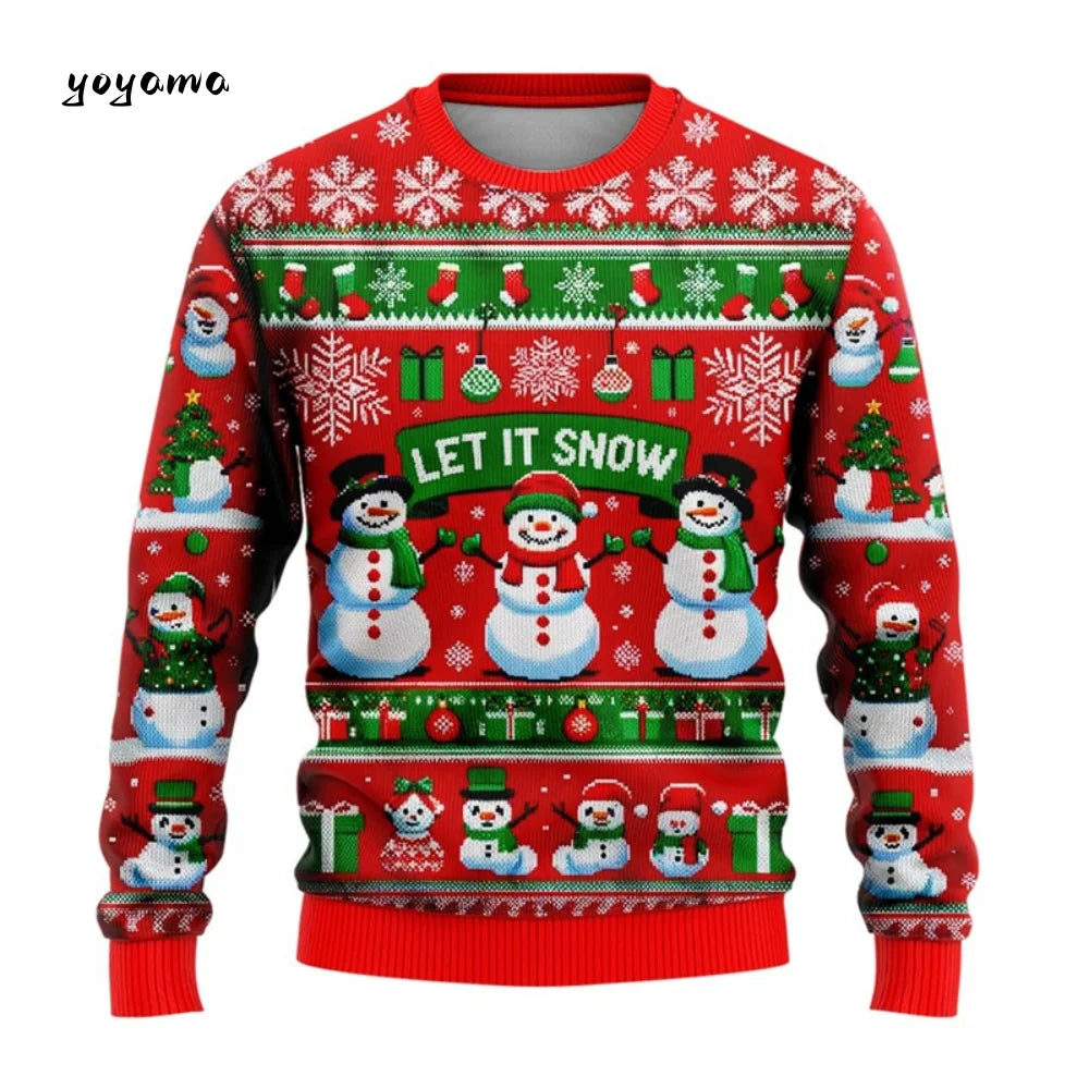 Funny 3D Christmas Men's Sweatshirt Snowman Santa Printed Ugly Christmas Sweatshirt Round Neck Custom Pullovers Man Sweatshirts