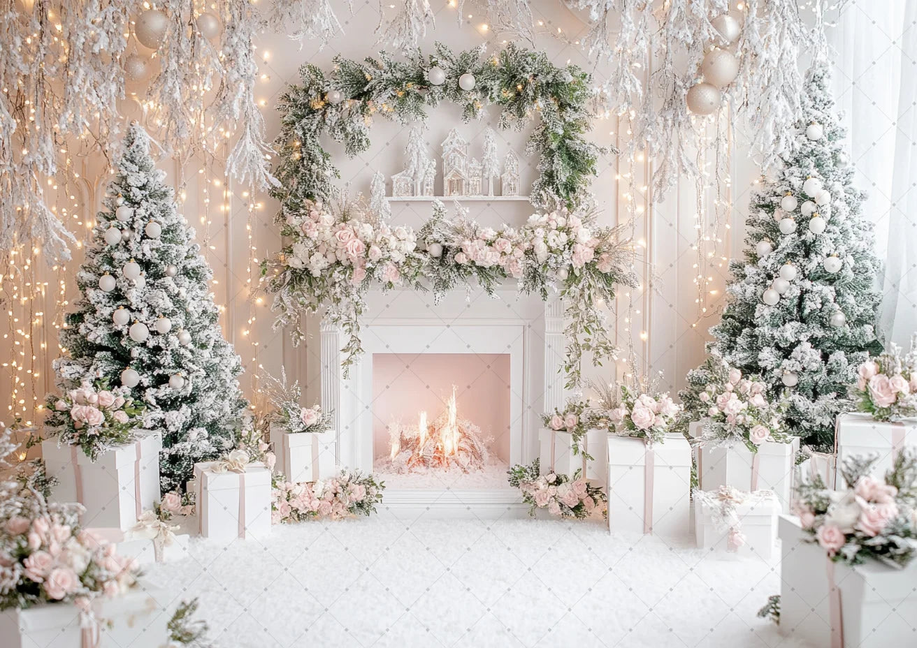 Merry Christmas Photography Background Indoor Scene For Child Portrait Photocall Banner Xmas Windows Fireplace Decor Backdrops