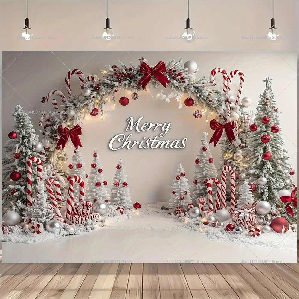 Merry Christmas Backdrop Xmas Tree Snowflake Candy Canes Photography Background Kids Baby Shower Portrait Banner Photo Studio