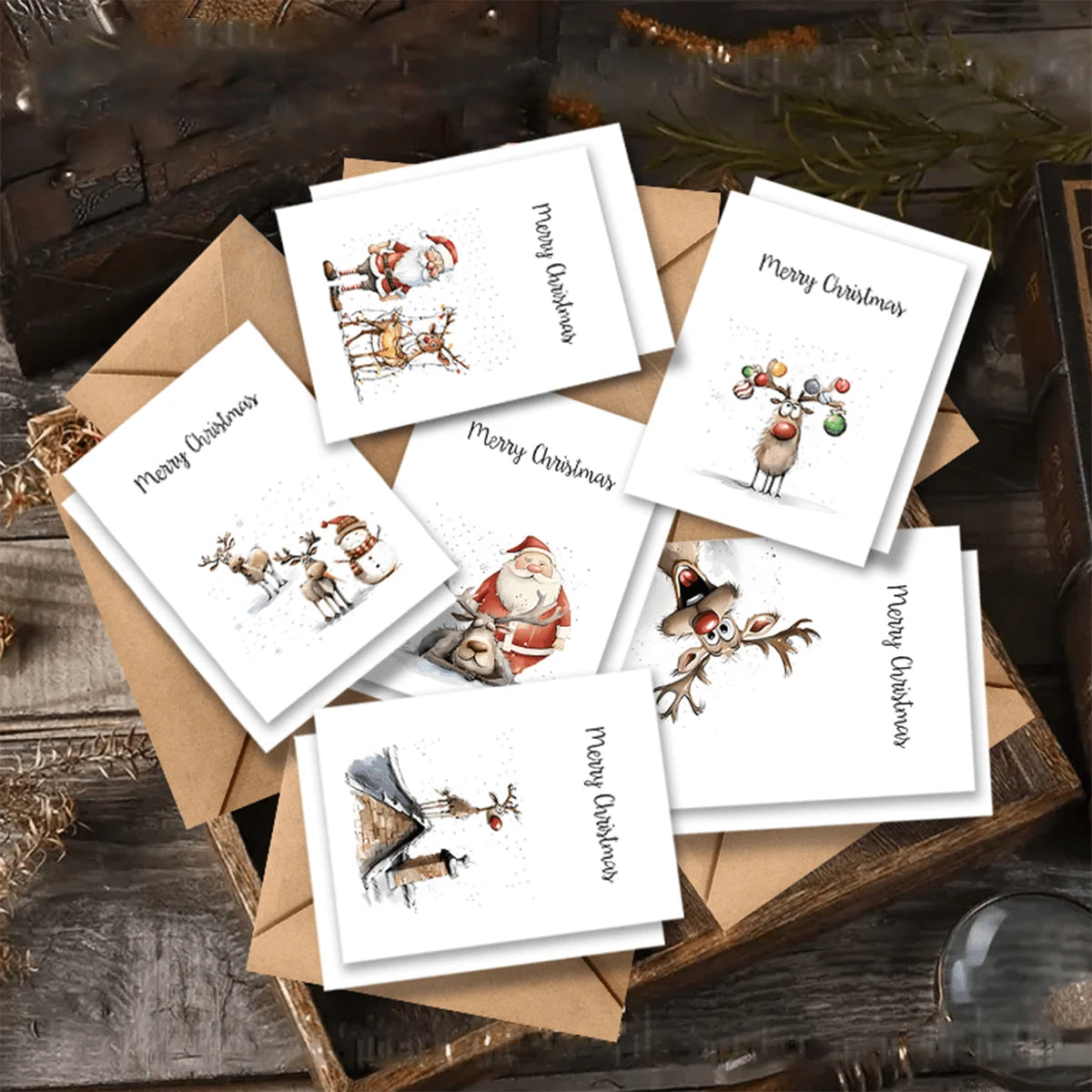 6 Set Festive Christmas Greeting Cards, With Envelopes, Thank You Greeting Cards for Christmas and New Year