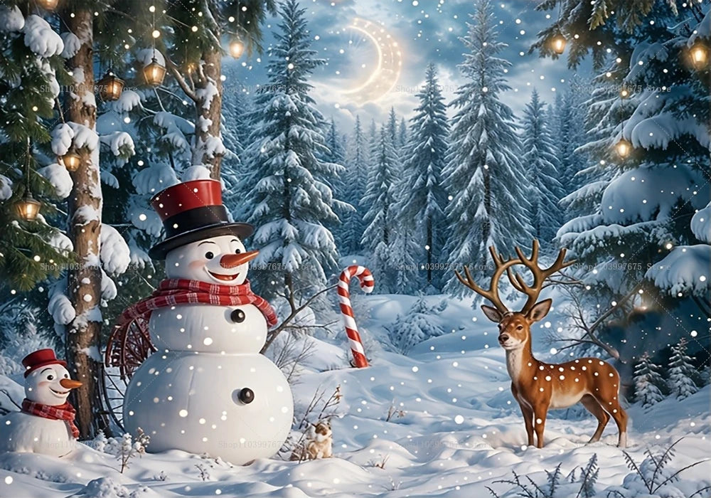 Winter Christmas Snow Scene Photography Background Holiday Family Party Decor Backdrop Baby Shower Portrait Banner Photo Studio