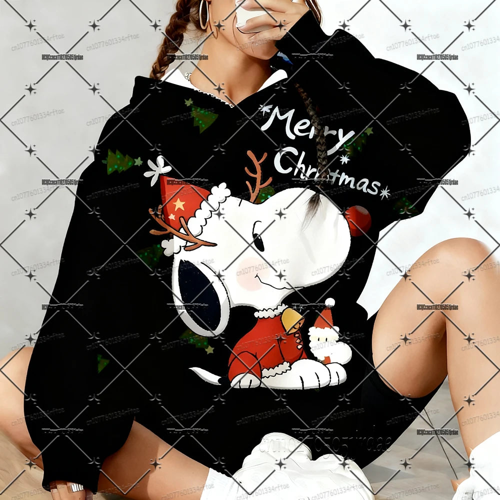 Cartoon Snoopy Christmas Hoodie For Women's Autumn Winter Fashion Pullover Long Sleeve Sweatshirts Couple Christmas Gifts