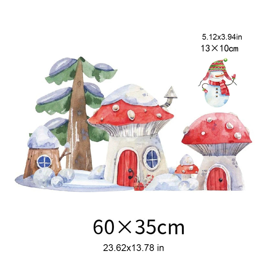 Double-Sided Christmas Window Clings Stickers for Glass, Winter Cabin in Snowy Forest Static Cling Decal for Xmas Home Decor