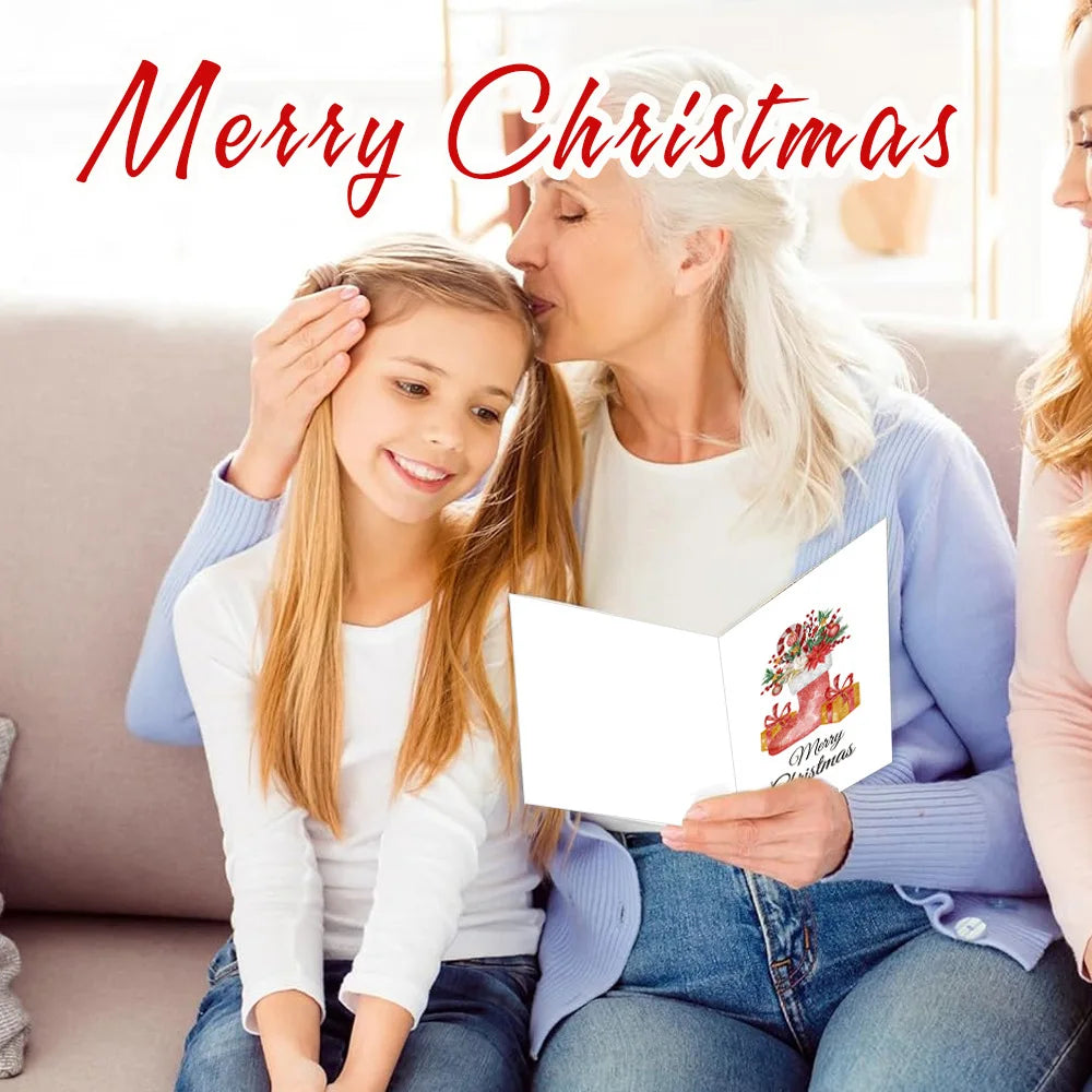 A set of (10 cards + 10 envelopes + 1 sticker) Christmas cards folded holiday diy handwritten wishes greeting cards