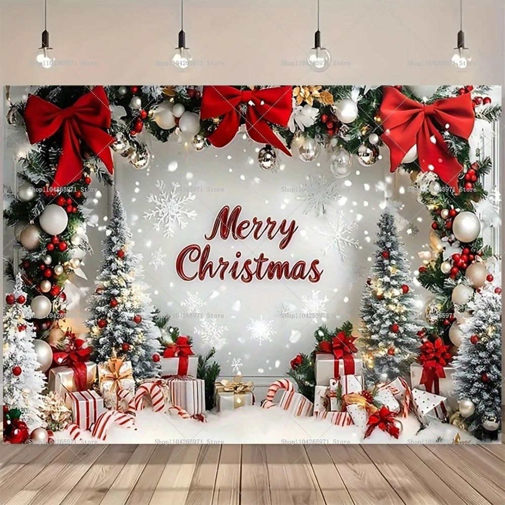 Merry Christmas Backdrop Xmas Tree Snowflake Candy Canes Photography Background Kids Baby Shower Portrait Banner Photo Studio