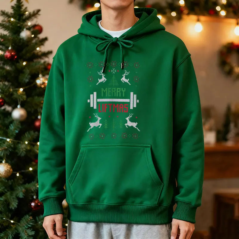 Merry Liftmas Ugly Christmas Sweatshirt Hoodie Workout Funny Holiday Gym Sweater for Fitness Lovers Workout Weightlifting Gift