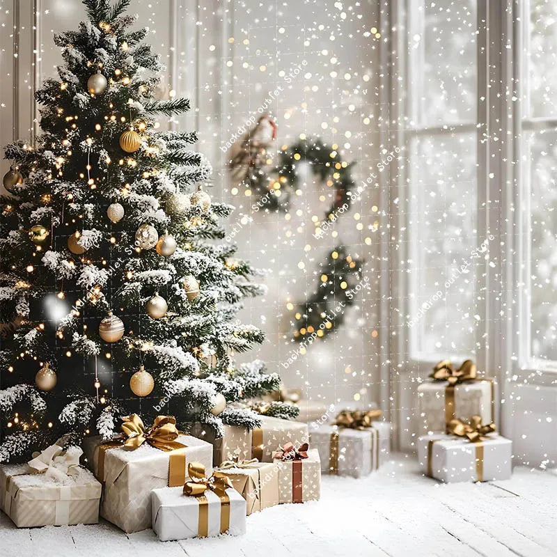 Christmas Celebration Photography Background Winter Window Glitter Xmas Tree Kids Family Portrait Decor Backdrop Photo Studio