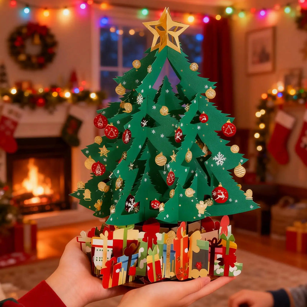 Merry Christmas Cards Christmas Tree Winter Gift Pop-Up Cards Christmas Decoration Stickers Laser Cut New Year Greeting Cards