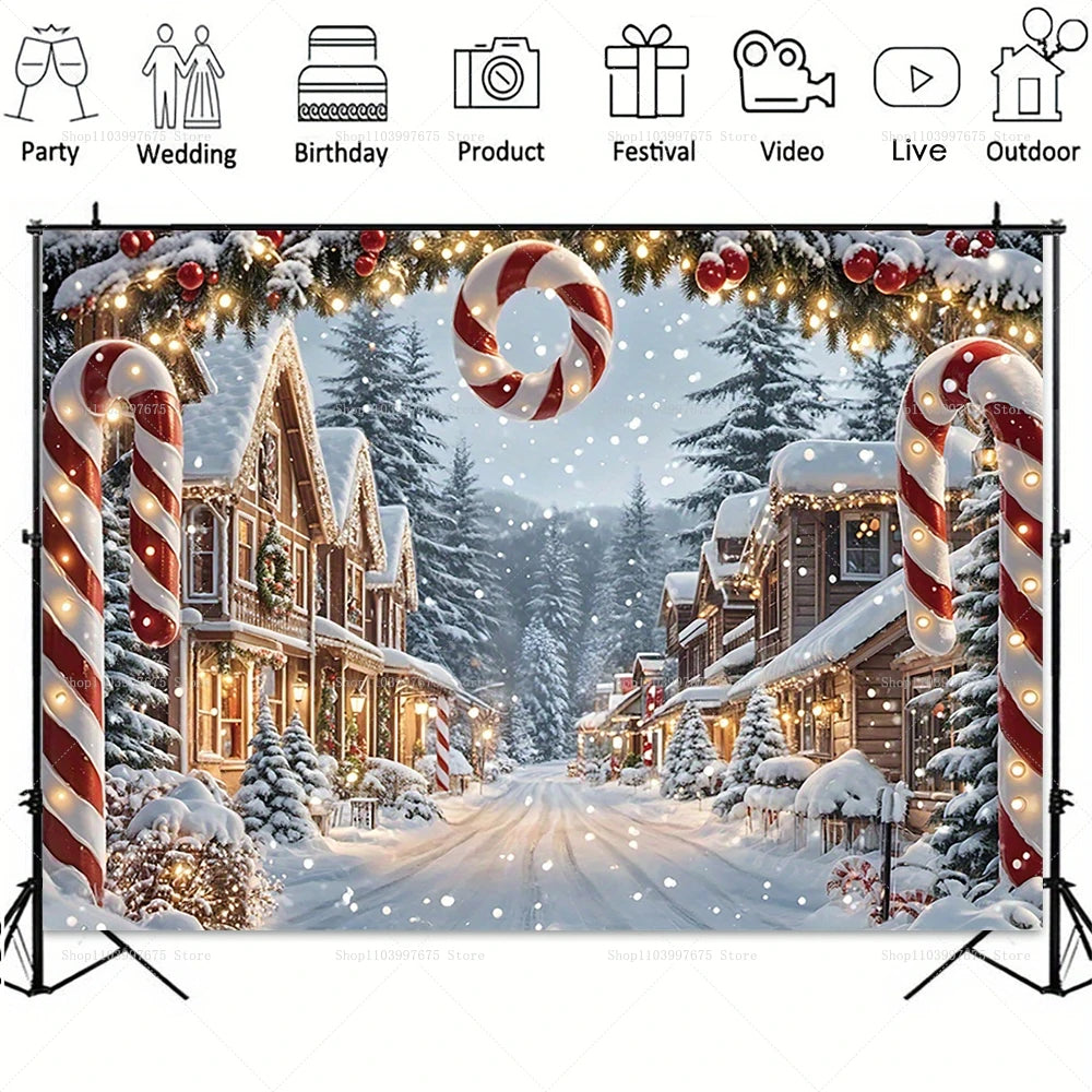 Winter Christmas Snow Scene Photography Background Holiday Family Party Decor Backdrop Baby Shower Portrait Banner Photo Studio