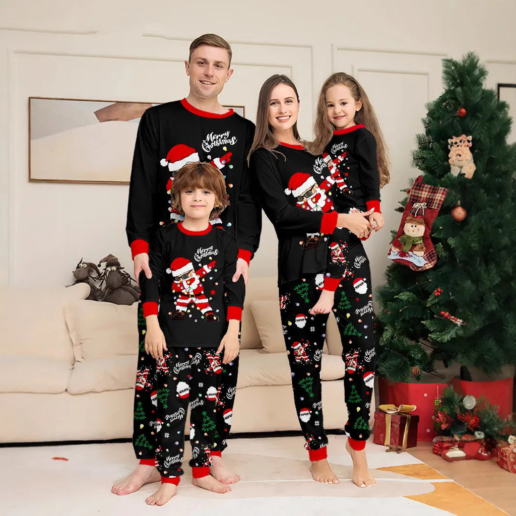 Christmas Family Matching Pajamas Mother Daughter Father Son Cartoon Santa Claus Print Set Soft Sleepwear Xmas Family Look Pjs