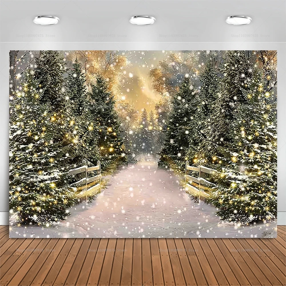 Winter Christmas Snow Scene Photography Background Holiday Family Party Decor Backdrop Baby Shower Portrait Banner Photo Studio
