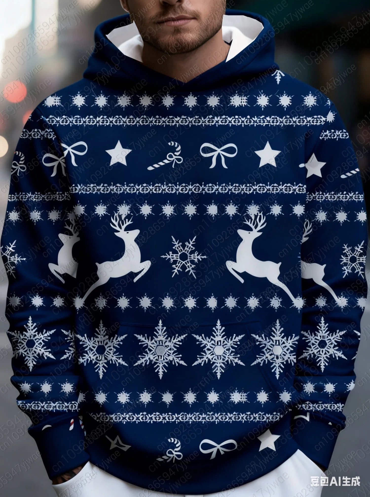 2025 Winter Mens Christmas Sweater Hoodie Red White Snowflake Reindeer Graphic Hooded Hoodies Hombre Men Women Hoodie men Tops