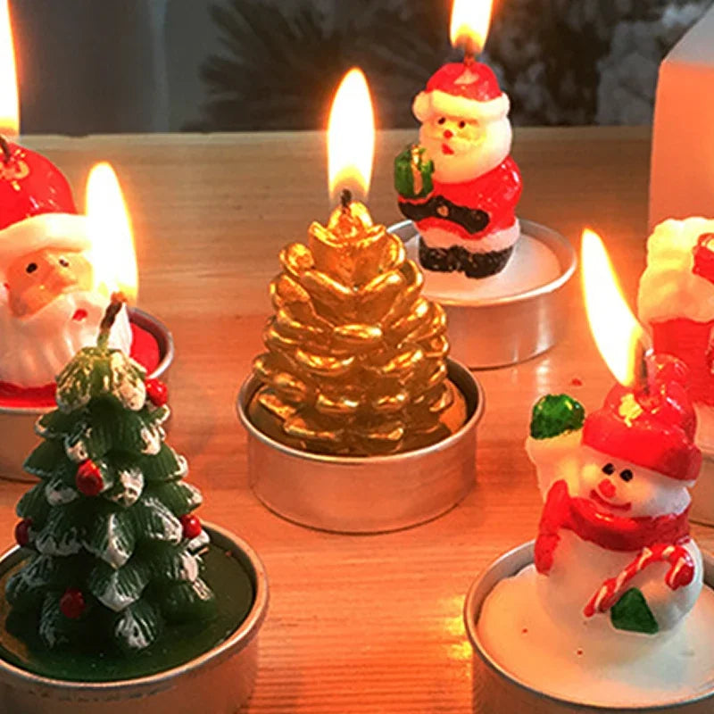 Mini Xmas Candles Navidad New Year Gifts Christmas Candles Santa Claus Snowmen Tin Cans Candle Christmas Decorations for Home