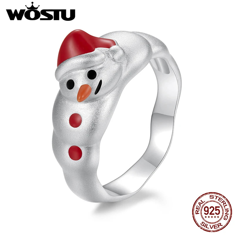 WOSTU Xmas Jewelry Christmas Snowman Ring For Women 925 Sterling Silver Statement Rings Stackable Girl Daughter New Year's gift