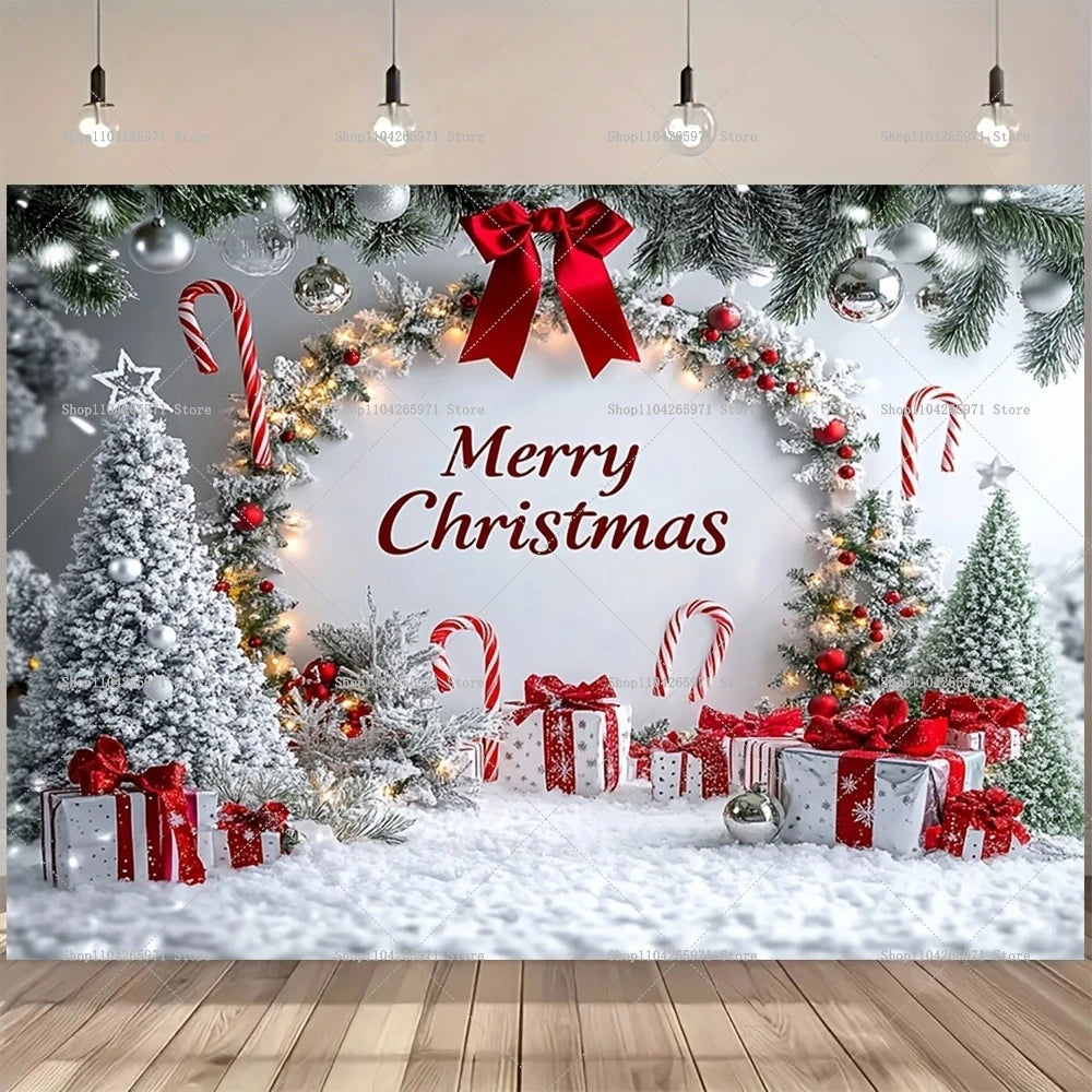 Merry Christmas Backdrop Xmas Tree Snowflake Candy Canes Photography Background Kids Baby Shower Portrait Banner Photo Studio