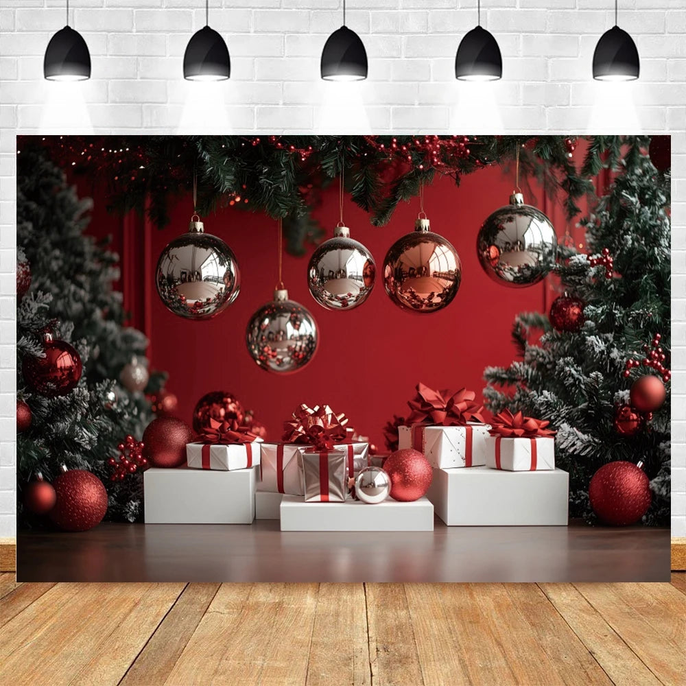 Christmas Photography Background White Christmas Balloon Pine Tree Xmas Party Kids Family Portrait Decor Backdrop Photo Studio