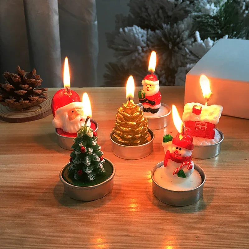 Mini Xmas Candles Navidad New Year Gifts Christmas Candles Santa Claus Snowmen Tin Cans Candle Christmas Decorations for Home