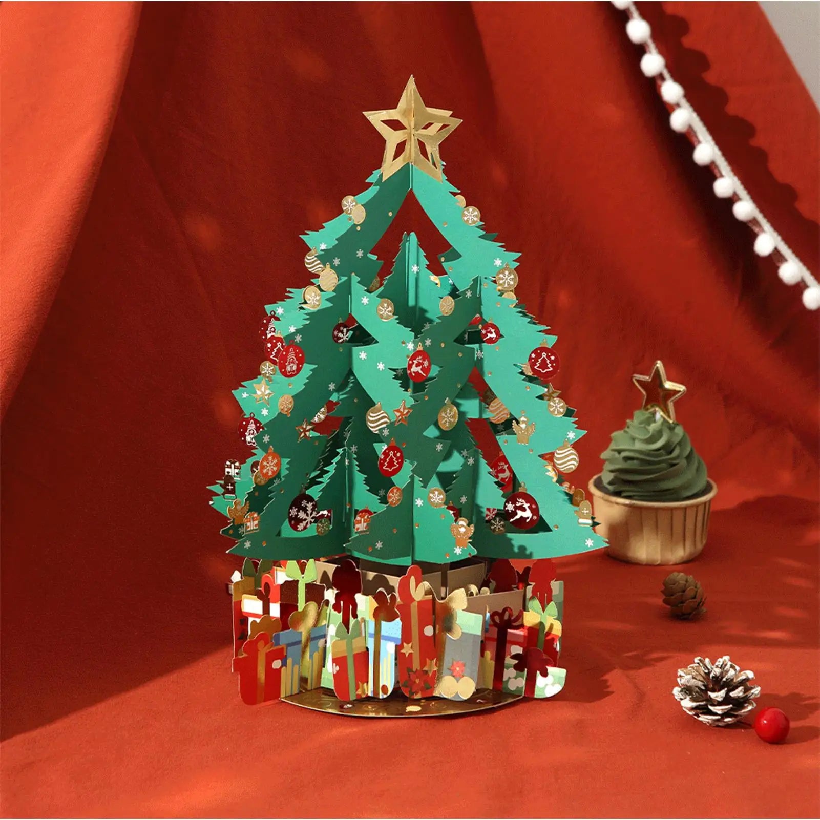 Merry Christmas Cards Christmas Tree Winter Gift Pop-Up Cards Christmas Decoration Stickers Laser Cut New Year Greeting Cards