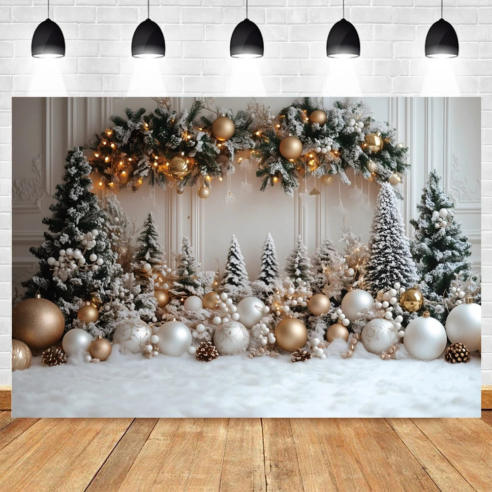 Christmas Photography Background White Christmas Balloon Pine Tree Xmas Party Kids Family Portrait Decor Backdrop Photo Studio
