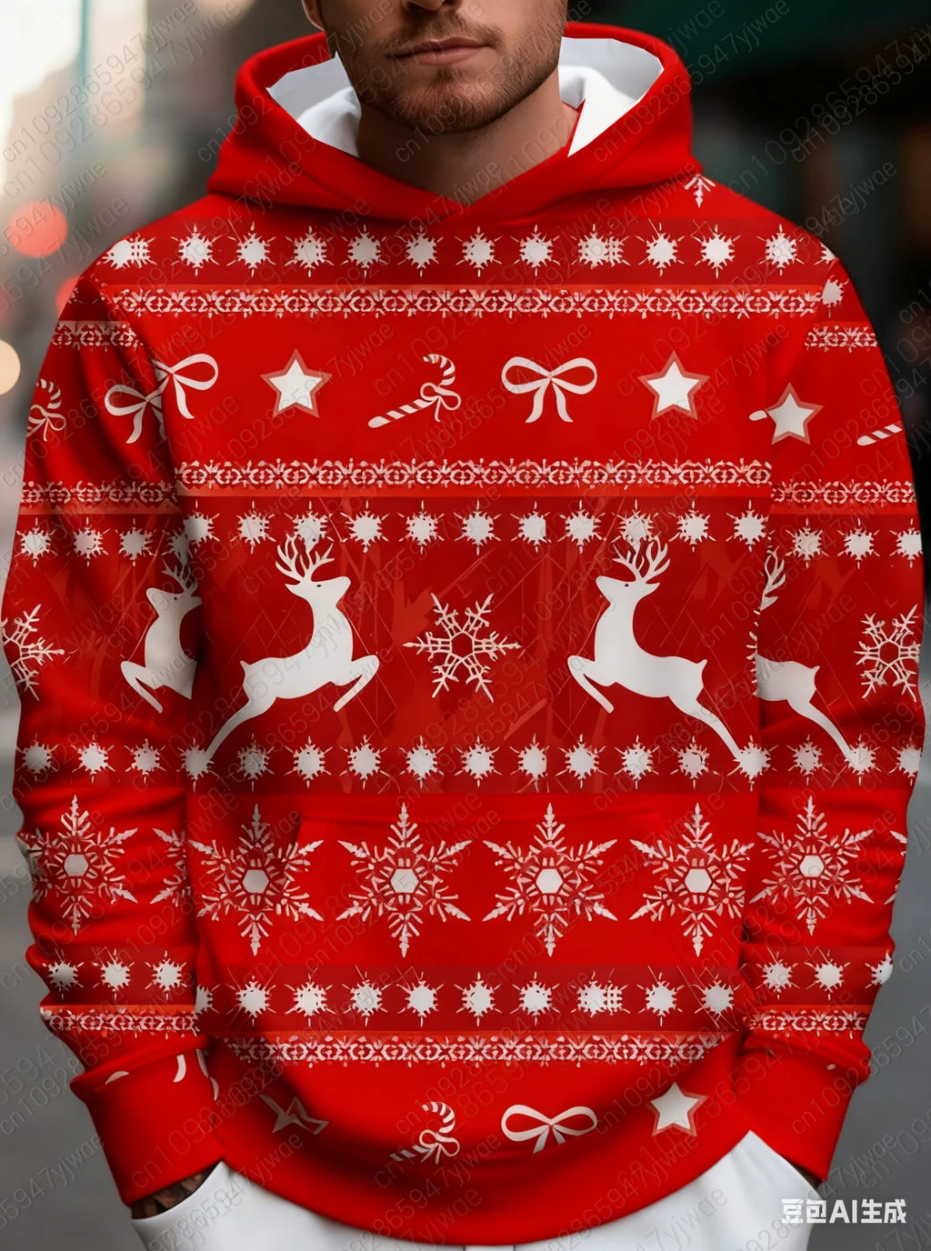 2025 Winter Mens Christmas Sweater Hoodie Red White Snowflake Reindeer Graphic Hooded Hoodies Hombre Men Women Hoodie men Tops